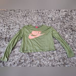Nike Pink and Green Crop Long Sleeve Shirt
